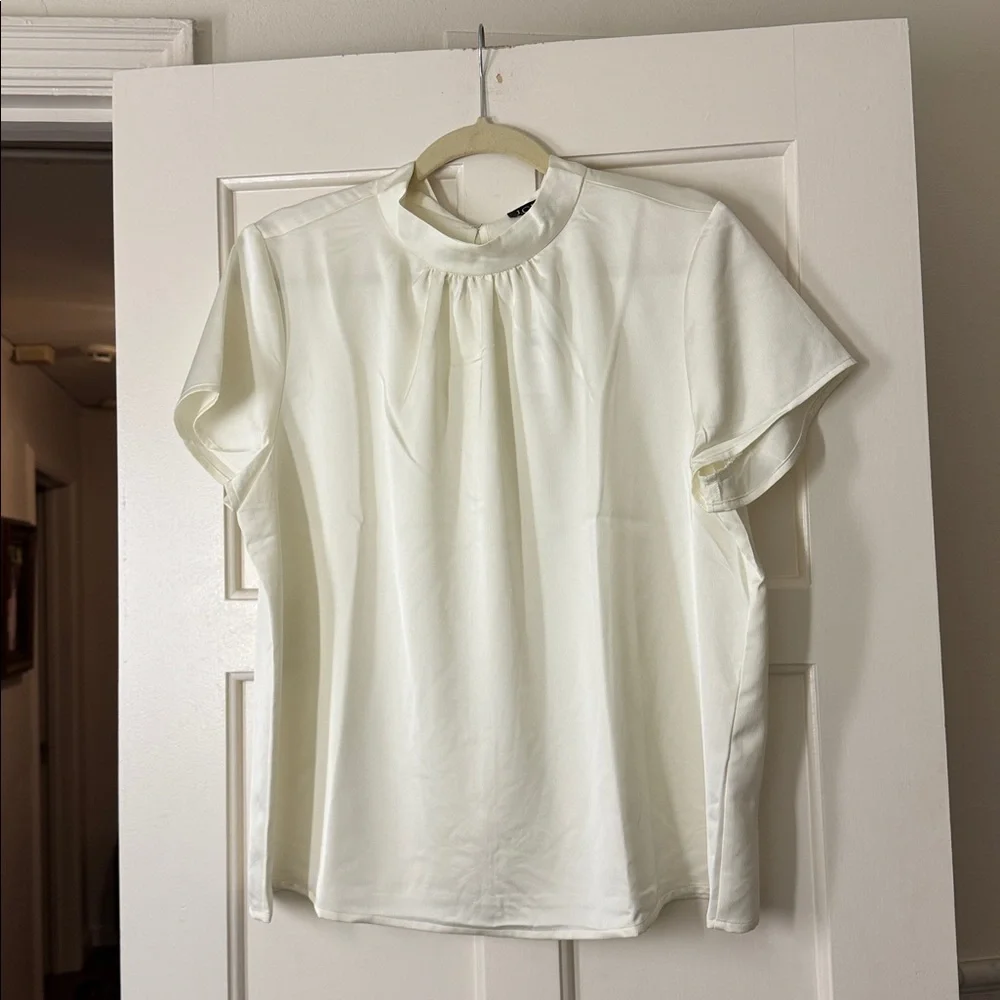 J. Crew Cream Ruffle-Neck Short Sleeve Blouse